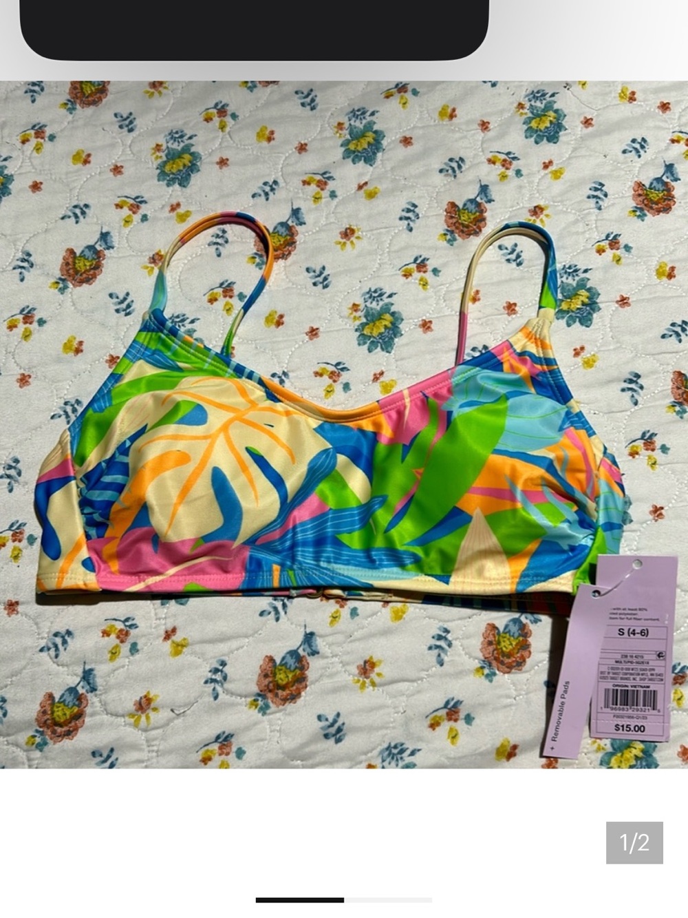 Vibrant Tropical Print Bikini Top - Multicolor